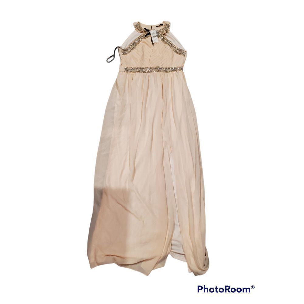 TFNC London Lillie Maxi Long Cream Prom Dress Size 12 NWT